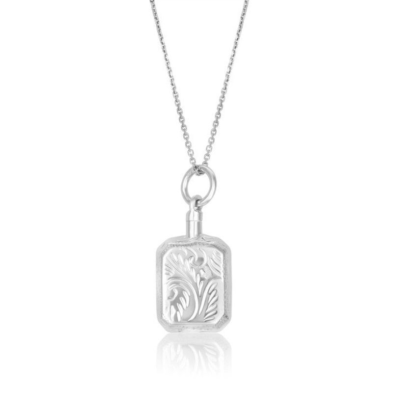 Sterling Silver Etched Rectangle URN Pendant with Chain - Click Image to Close